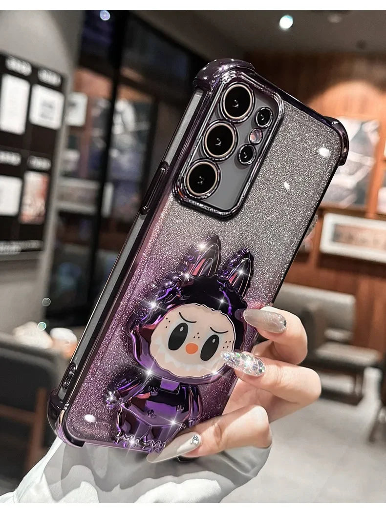 L-La-bubuES Phone Case for Samsung Galaxy S25 S24 S23 S22 S21 S20 Ultra Plus FE A56 A36 A26 A16 5G Plating Silicone Powder Cover
