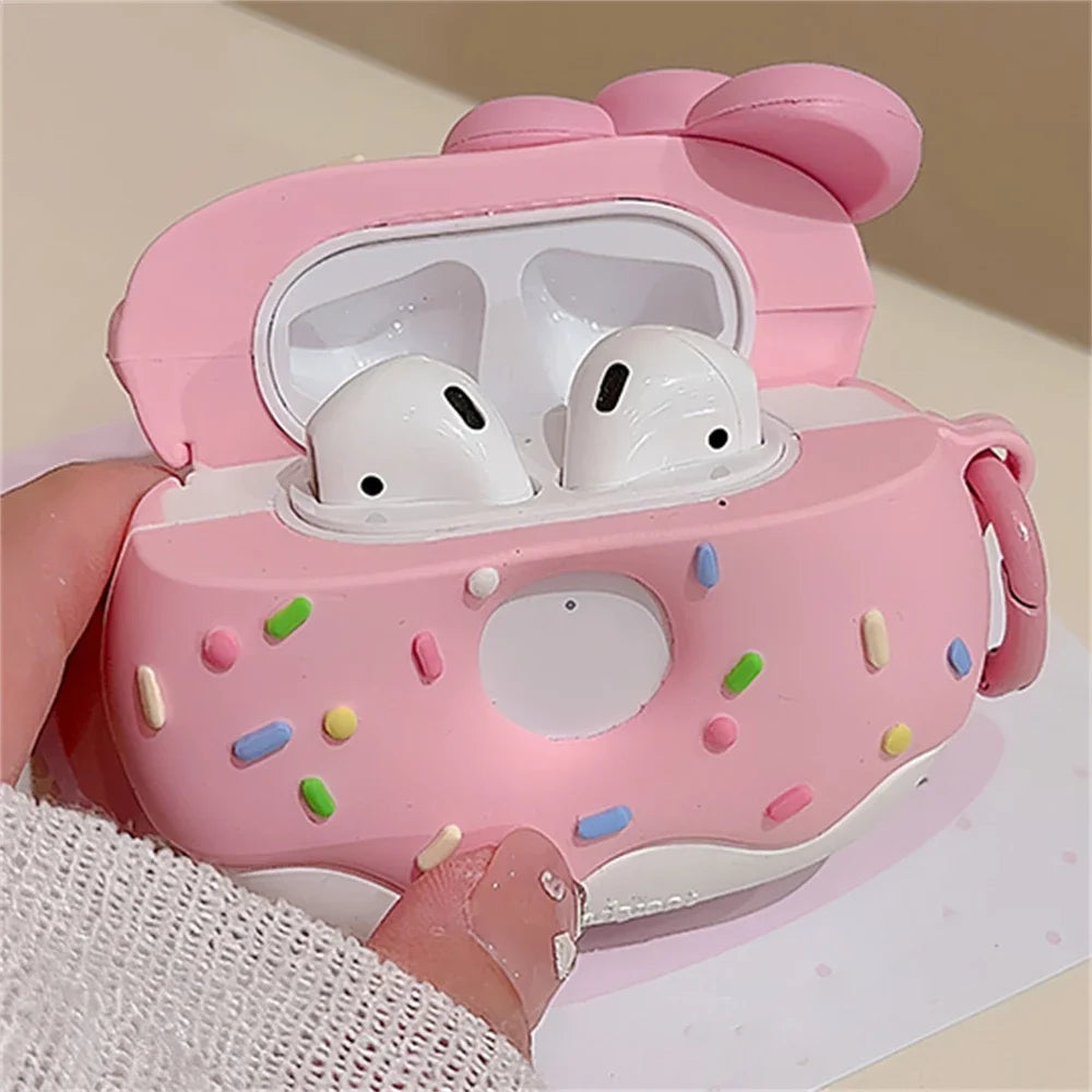 Kawaii Cute Pink Sweet Donut Bow Earphone Case For Airpods 1 2 3 Pro 2 i12 Protective Shell Soft Headphone Shell