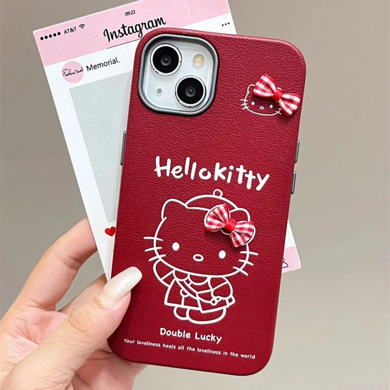 For Vivo V40 SE V50 Lite V25E Y21 Y33S Y31 Y53S Y17S Y19S Y36 Y27 Y28 Y38 Y39 Y29S Hello Kitty Dolls Bowknot Leather Phone Case