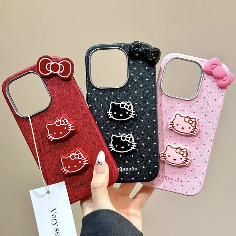 For Vivo V40 SE V50 Lite V25E Y21 Y33S Y31 Y53S Y17S Y19S Y36 Y27 Y28 Y38 Y39 Y29S Hello Kitty Dolls Bowknot Leather Phone Case