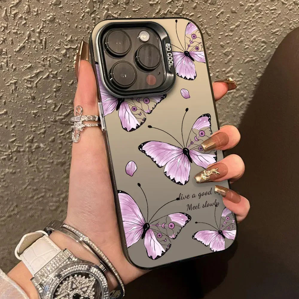 Purple Butterfly Phone Case For iPhone 16 15 Pro Max 15 14 13 12 11 Pro For Iphone plating Cover For iphone 16 Pro Funda Case