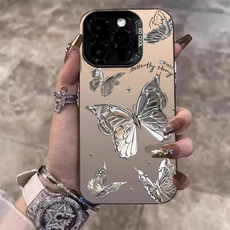 Silver Heart Butterfly Pattern IMD Phone Case For Xiaomi Mi 15 14 13 12 13T 14T Pro 11 Lite 5G NE Poco F6 X5 X6 M6 Pro Cover