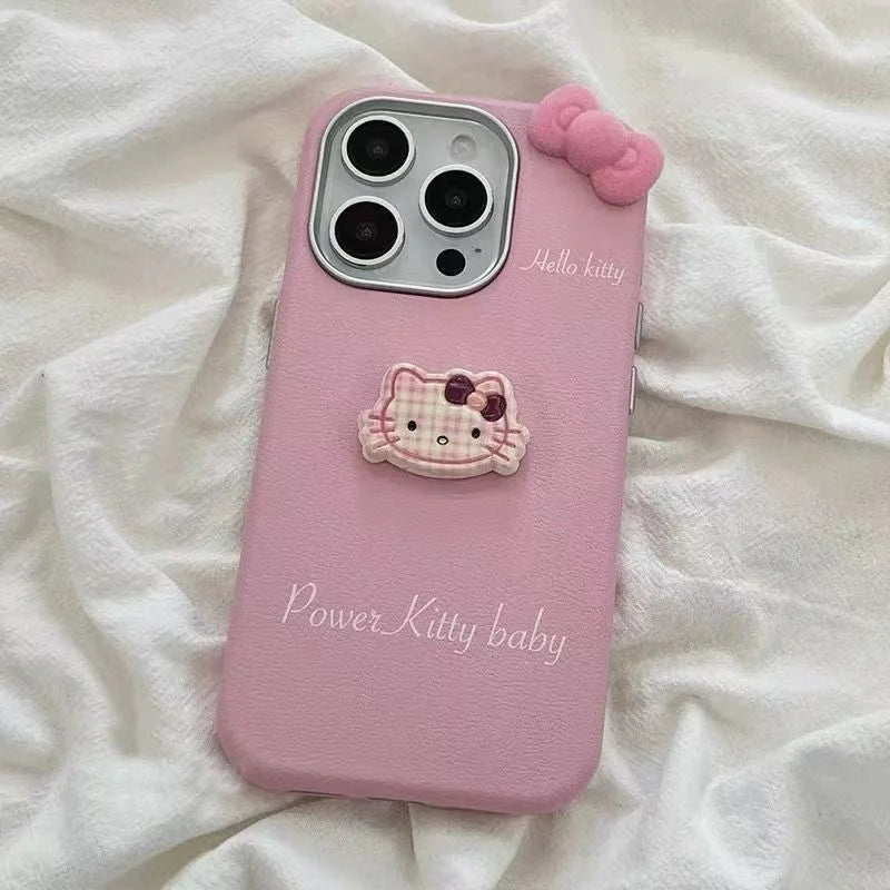 For OPPO A57 A77 A54 A74 A94 A53 A17 A18 A5 Pro A40 A60 A80 A79 A38 A58 A78 Hello Kitty Dolls Bowknot Leather Phone Case Cover