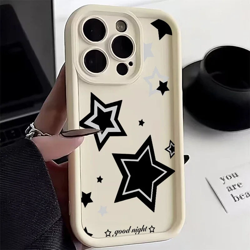 For OPPO A5 Pro Case For OPPO A3 A3X A17 A17X A60 A98 A96 A92 A77 A75 A56S A53 A38 A18 A95 A78 Funda Black And White Stars Cover