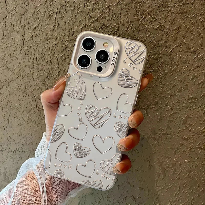 Silver Heart Butterfly Pattern IMD Phone Case For Xiaomi Mi 15 14 13 12 13T 14T Pro 11 Lite 5G NE Poco F6 X5 X6 M6 Pro Cover
