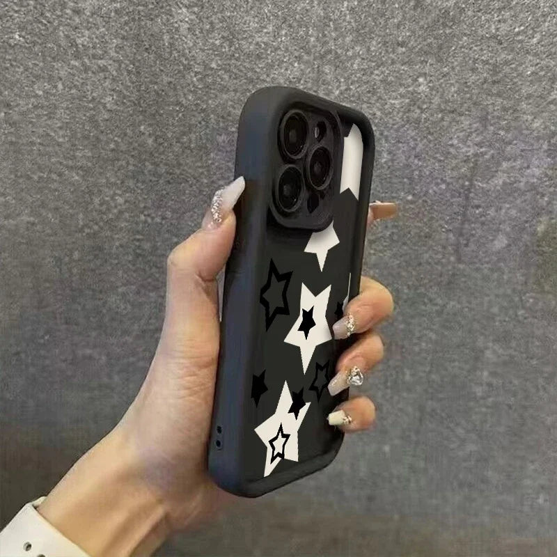 For OPPO A5 Pro Case For OPPO A3 A3X A17 A17X A60 A98 A96 A92 A77 A75 A56S A53 A38 A18 A95 A78 Funda Black And White Stars Cover