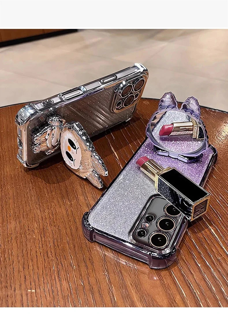 L-La-bubuES Phone Case for Samsung Galaxy S25 S24 S23 S22 S21 S20 Ultra Plus FE A56 A36 A26 A16 5G Plating Silicone Powder Cover
