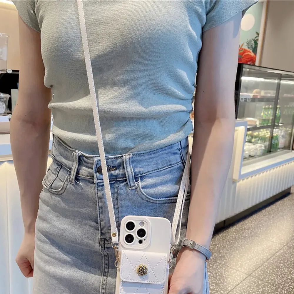 Crossbody Lanyard Case For Xiaomi Poco X7 X6 Pro M6 F6 F3 F4 X5 X3 NFC POCO C65 C75 Flower Wallet Card Holder Strap Soft Cover