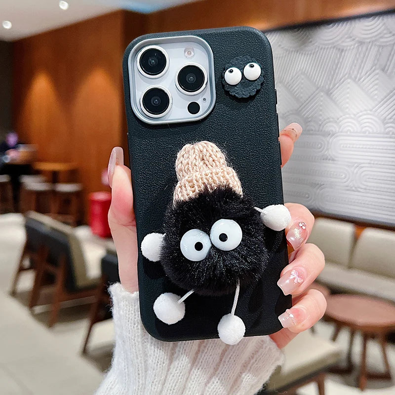 Korean Cute Hairball Doll Phone Case For Samsung Galaxy S25 S23 S22 S21 Ultra Plus S24 FE A55 A54 A32 A13 A33 A34 A16 Soft Cover