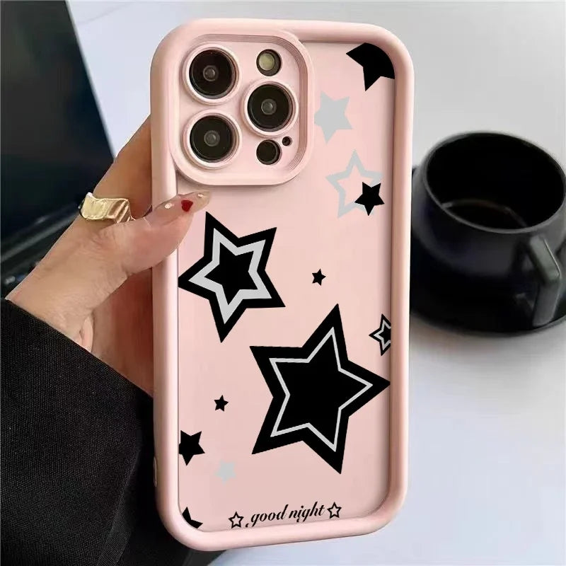 For OPPO A5 Pro Case For OPPO A3 A3X A17 A17X A60 A98 A96 A92 A77 A75 A56S A53 A38 A18 A95 A78 Funda Black And White Stars Cover