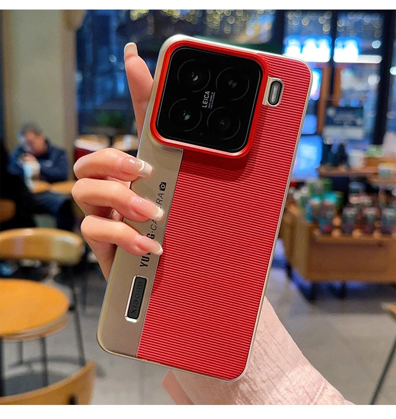 Luxury Leather Shockproof Case for Xiaomi 15 MI15 with Creative Camera Model Design Thin Ring Stand Back Cover Funda