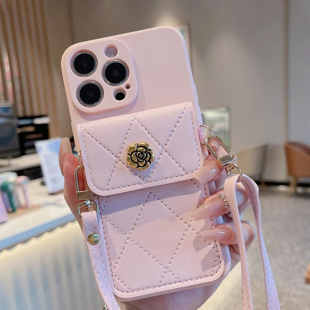 Crossbody Lanyard Case For Xiaomi Poco X7 X6 Pro M6 F6 F3 F4 X5 X3 NFC POCO C65 C75 Flower Wallet Card Holder Strap Soft Cover