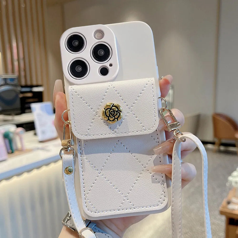Crossbody Lanyard Case For Xiaomi Poco X7 X6 Pro M6 F6 F3 F4 X5 X3 NFC POCO C65 C75 Flower Wallet Card Holder Strap Soft Cover