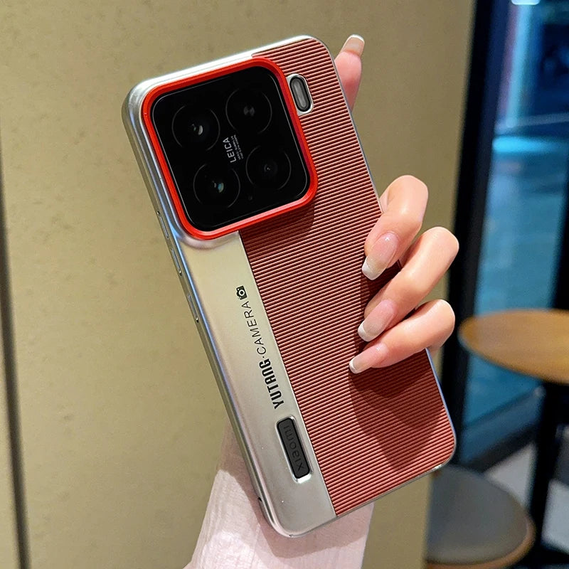 Luxury Leather Shockproof Case for Xiaomi 15 MI15 with Creative Camera Model Design Thin Ring Stand Back Cover Funda