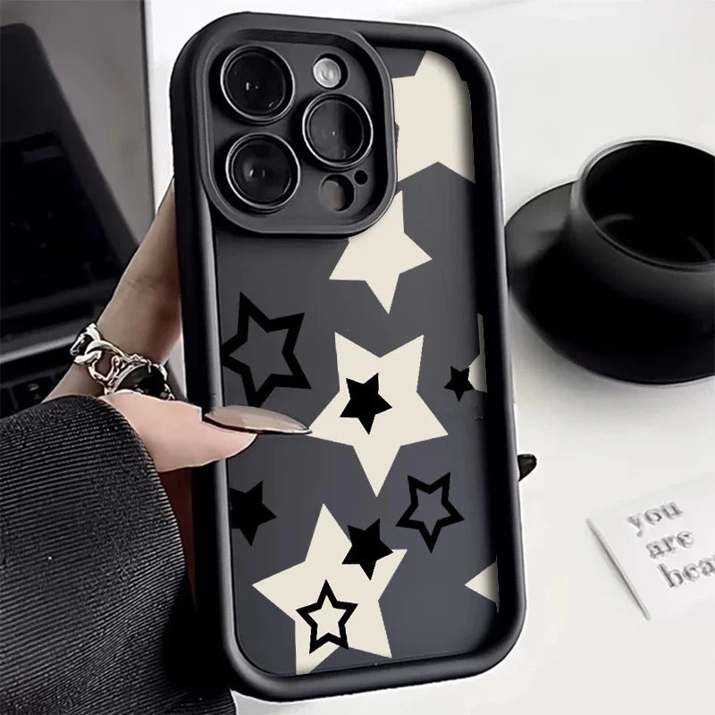 For OPPO A5 Pro Case For OPPO A3 A3X A17 A17X A60 A98 A96 A92 A77 A75 A56S A53 A38 A18 A95 A78 Funda Black And White Stars Cover