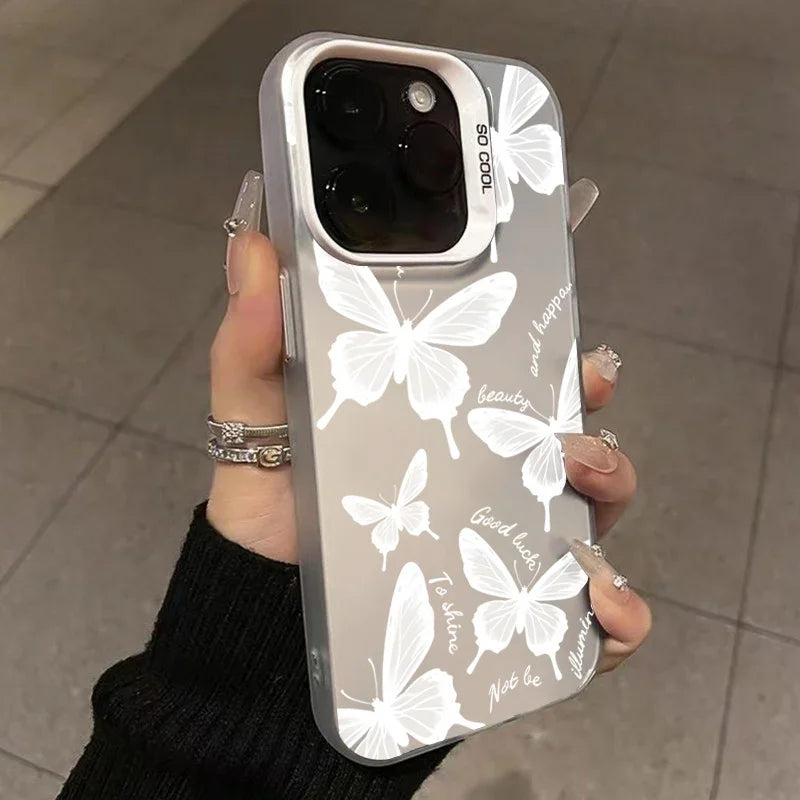 Retro Black Butterfly Phone Case For Iphone 16 16E 15 14 Plus 13 12 11 Pro Max Electroplated Cover Case Funda Bumber 16E