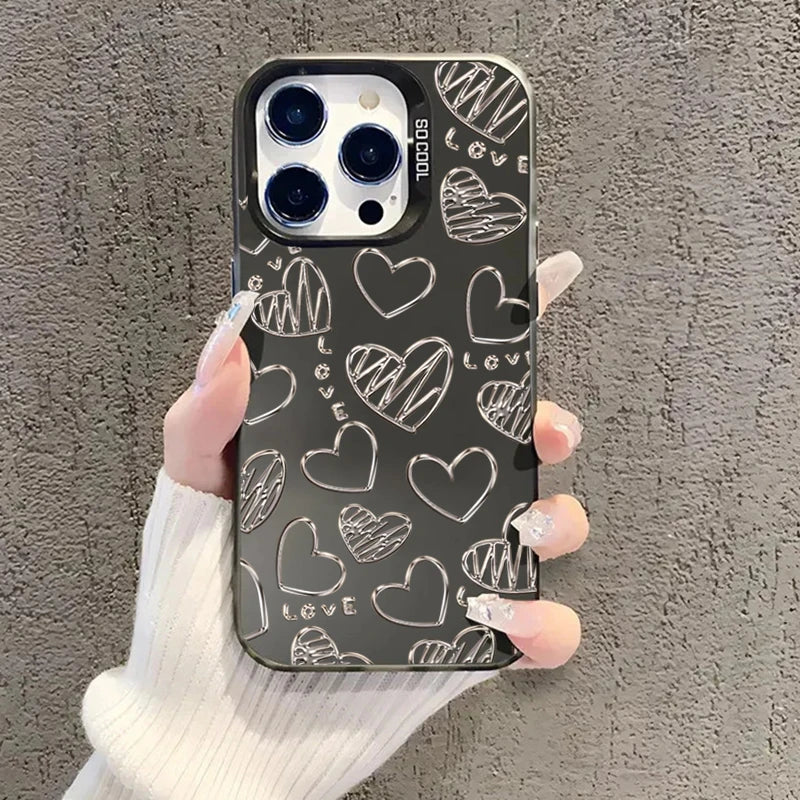 Silver Heart Butterfly Pattern IMD Phone Case For Xiaomi Mi 15 14 13 12 13T 14T Pro 11 Lite 5G NE Poco F6 X5 X6 M6 Pro Cover