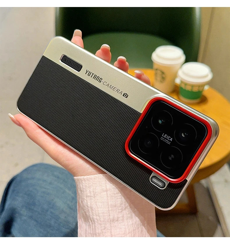 Luxury Leather Shockproof Case for Xiaomi 15 MI15 with Creative Camera Model Design Thin Ring Stand Back Cover Funda