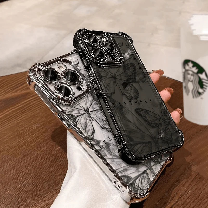 Black Beautiful Butterfly Plating Phone Case For Xiaomi Redmi 14C 13C 12C K50 K40 Note 13 12 11 10 9S 4G 5G Anti Fall Airbag