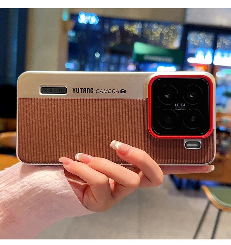 Luxury Leather Shockproof Case for Xiaomi 15 MI15 with Creative Camera Model Design Thin Ring Stand Back Cover Funda