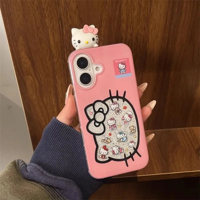For OPPO A40 A60 A80 A54 A74 A94 A16 A17 A18 A38 A58 Blink Glitter Carved Kitty Head Toy for Reno 6 Lite 5F 5 Cartoon Phone Case