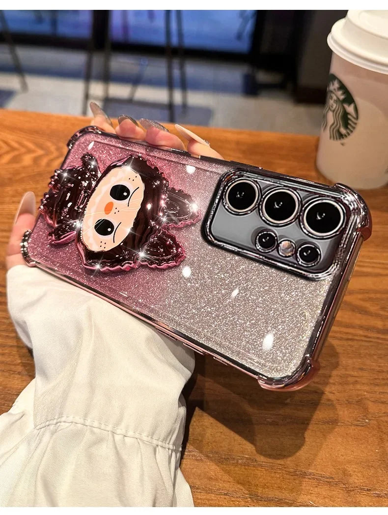 L-La-bubuES Phone Case for Samsung Galaxy S25 S24 S23 S22 S21 S20 Ultra Plus FE A56 A36 A26 A16 5G Plating Silicone Powder Cover