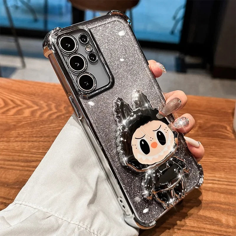 L-La-bubuES Phone Case for Samsung Galaxy S25 S24 S23 S22 S21 S20 Ultra Plus FE A56 A36 A26 A16 5G Plating Silicone Powder Cover