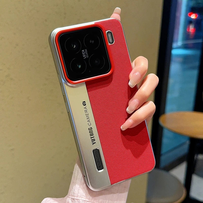 Luxury Leather Shockproof Case for Xiaomi 15 MI15 with Creative Camera Model Design Thin Ring Stand Back Cover Funda
