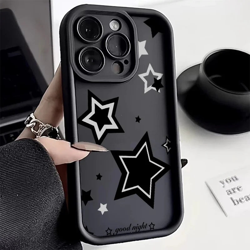 For OPPO A5 Pro Case For OPPO A3 A3X A17 A17X A60 A98 A96 A92 A77 A75 A56S A53 A38 A18 A95 A78 Funda Black And White Stars Cover