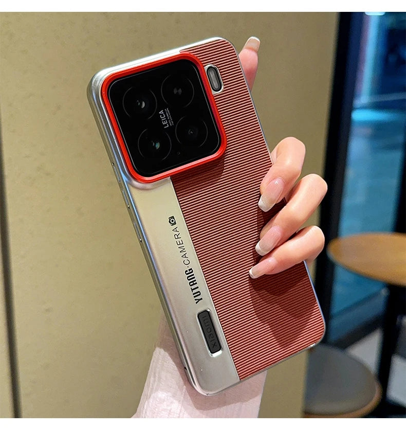 Luxury Leather Shockproof Case for Xiaomi 15 MI15 with Creative Camera Model Design Thin Ring Stand Back Cover Funda