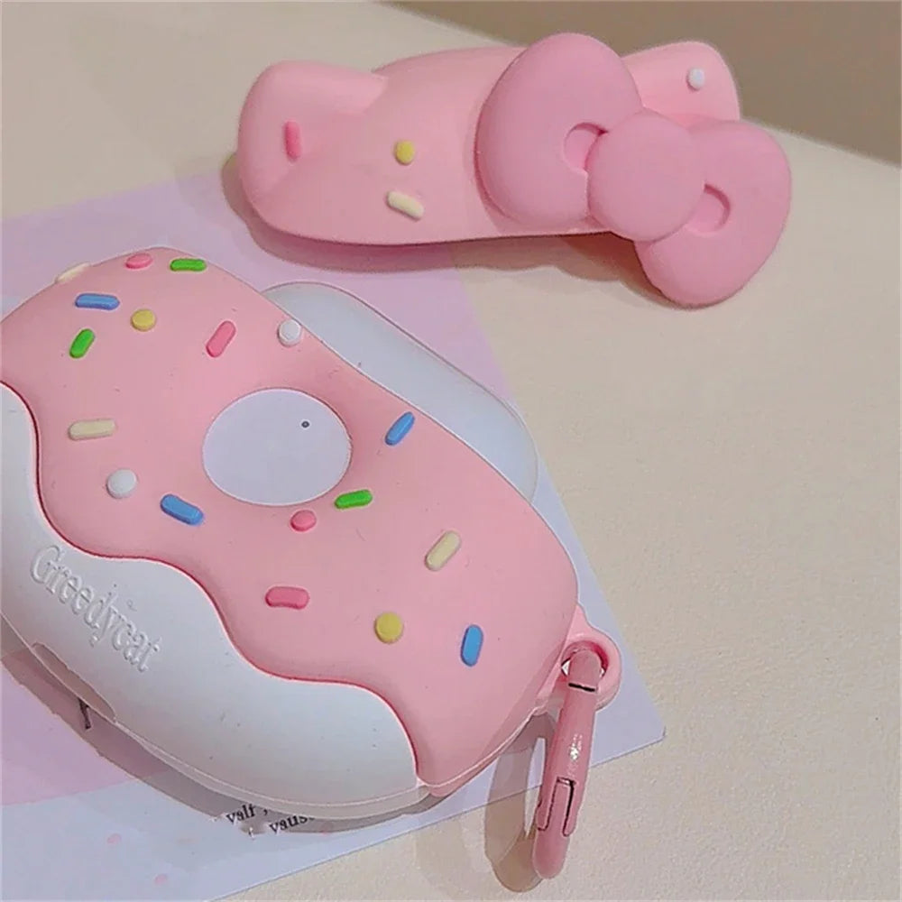 Kawaii Cute Pink Sweet Donut Bow Earphone Case For Airpods 1 2 3 Pro 2 i12 Protective Shell Soft Headphone Shell
