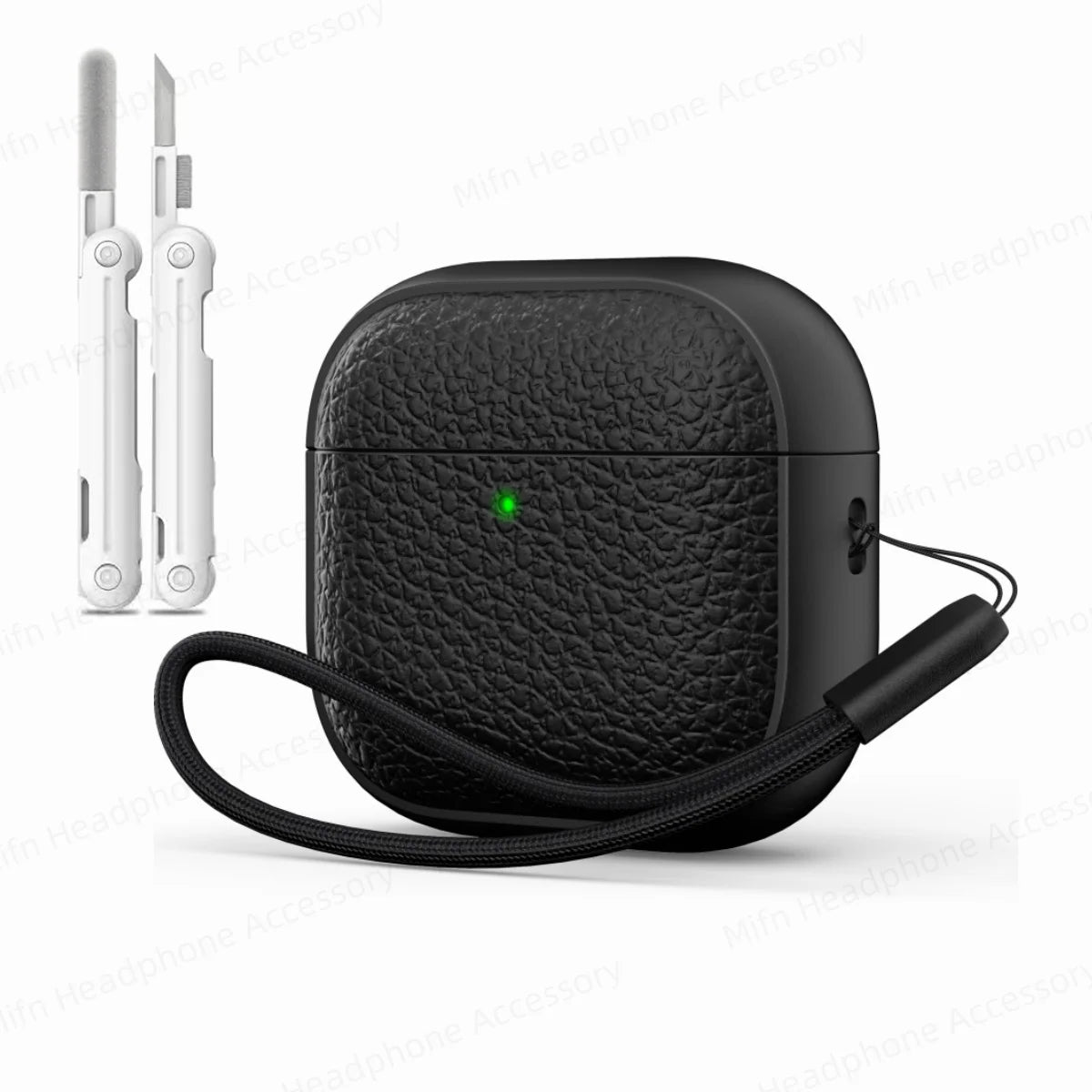 For AirPods 4 Lichee Pattern Case with Lanyard/Cleaner Kit Business Earphone Cases for Men Women For Apple AirPods Pro Headset