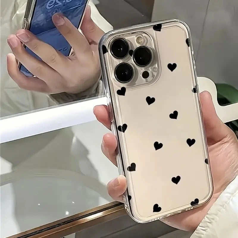 Transparent Black Pink Little Love Heart Phone Case For Xiaomi 15 Cases Xiaomi 14T 13T 12T Pro 13 12 11 Lite 5G 15 14 Soft Cover