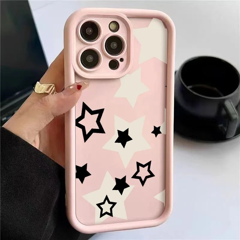 For OPPO A5 Pro Case For OPPO A3 A3X A17 A17X A60 A98 A96 A92 A77 A75 A56S A53 A38 A18 A95 A78 Funda Black And White Stars Cover