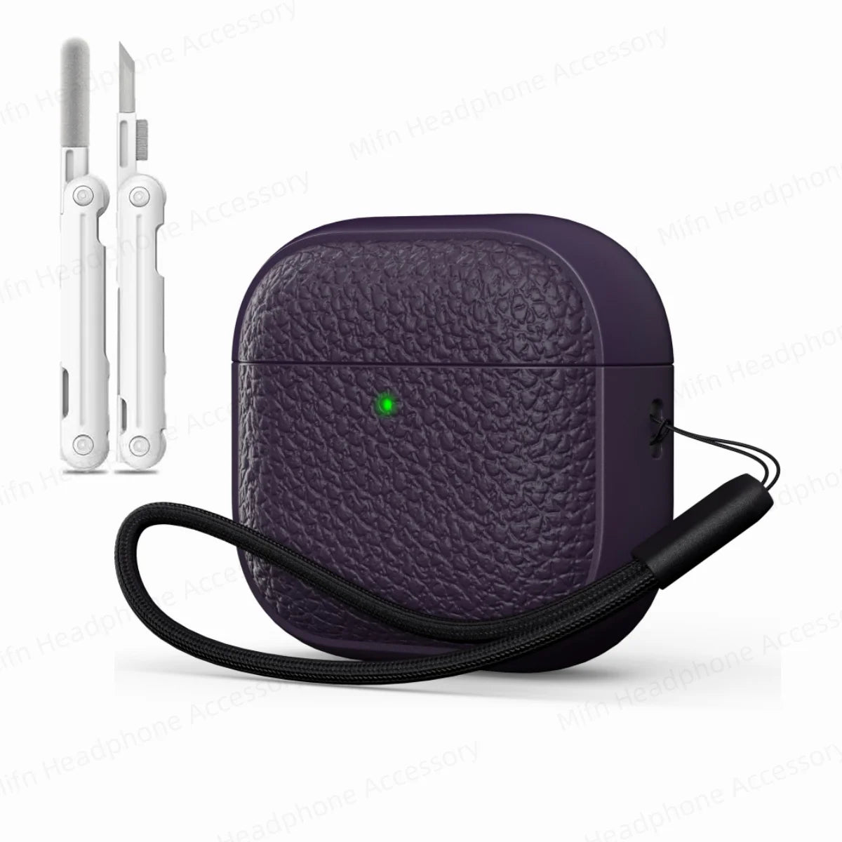 For AirPods 4 Lichee Pattern Case with Lanyard/Cleaner Kit Business Earphone Cases for Men Women For Apple AirPods Pro Headset