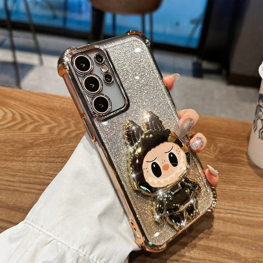 L-La-bubuES Phone Case for Samsung Galaxy S25 S24 S23 S22 S21 S20 Ultra Plus FE A56 A36 A26 A16 5G Plating Silicone Powder Cover