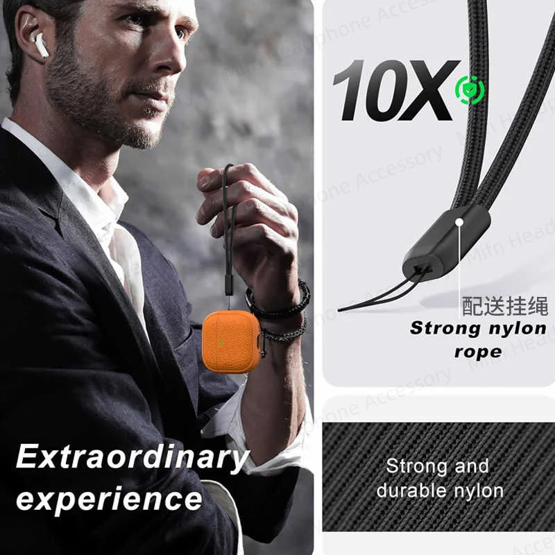 For AirPods 4 Lichee Pattern Case with Lanyard/Cleaner Kit Business Earphone Cases for Men Women For Apple AirPods Pro Headset