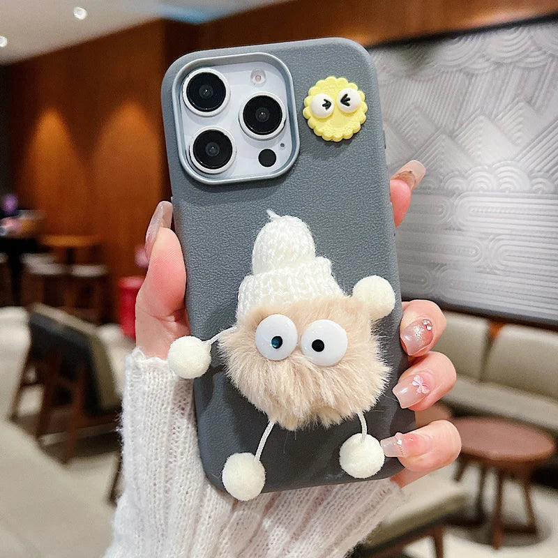 Korean Cute Hairball Doll Phone Case For Samsung Galaxy S25 S23 S22 S21 Ultra Plus S24 FE A55 A54 A32 A13 A33 A34 A16 Soft Cover