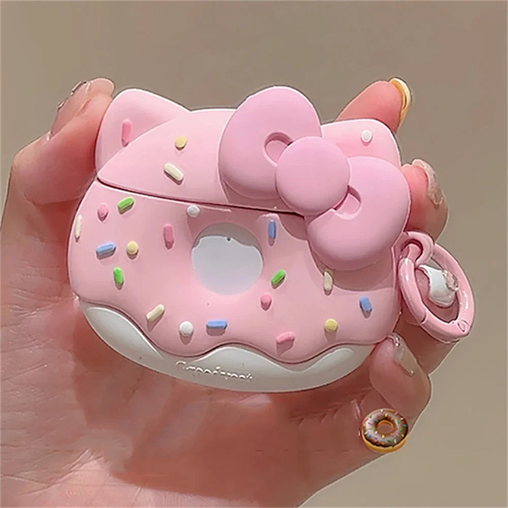 Kawaii Cute Pink Sweet Donut Bow Earphone Case For Airpods 1 2 3 Pro 2 i12 Protective Shell Soft Headphone Shell