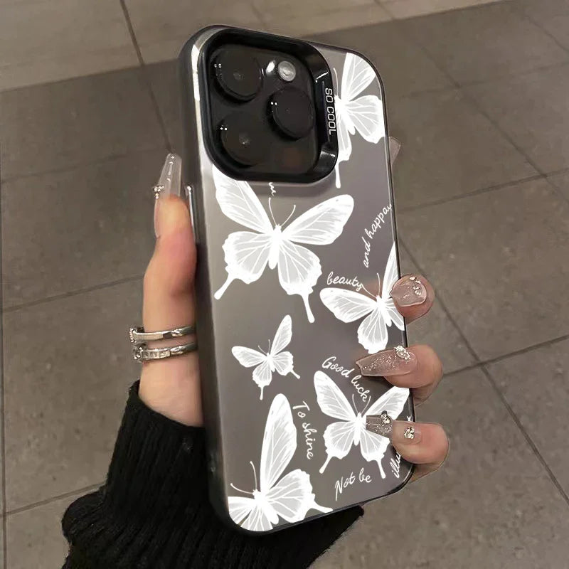 Retro Black Butterfly Phone Case For Iphone 16 16E 15 14 Plus 13 12 11 Pro Max Electroplated Cover Case Funda Bumber 16E
