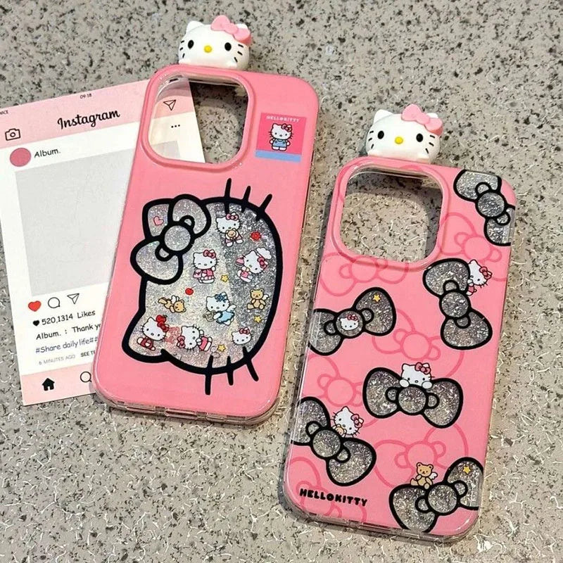 For OPPO A40 A60 A80 A54 A74 A94 A16 A17 A18 A38 A58 Blink Glitter Carved Kitty Head Toy for Reno 6 Lite 5F 5 Cartoon Phone Case