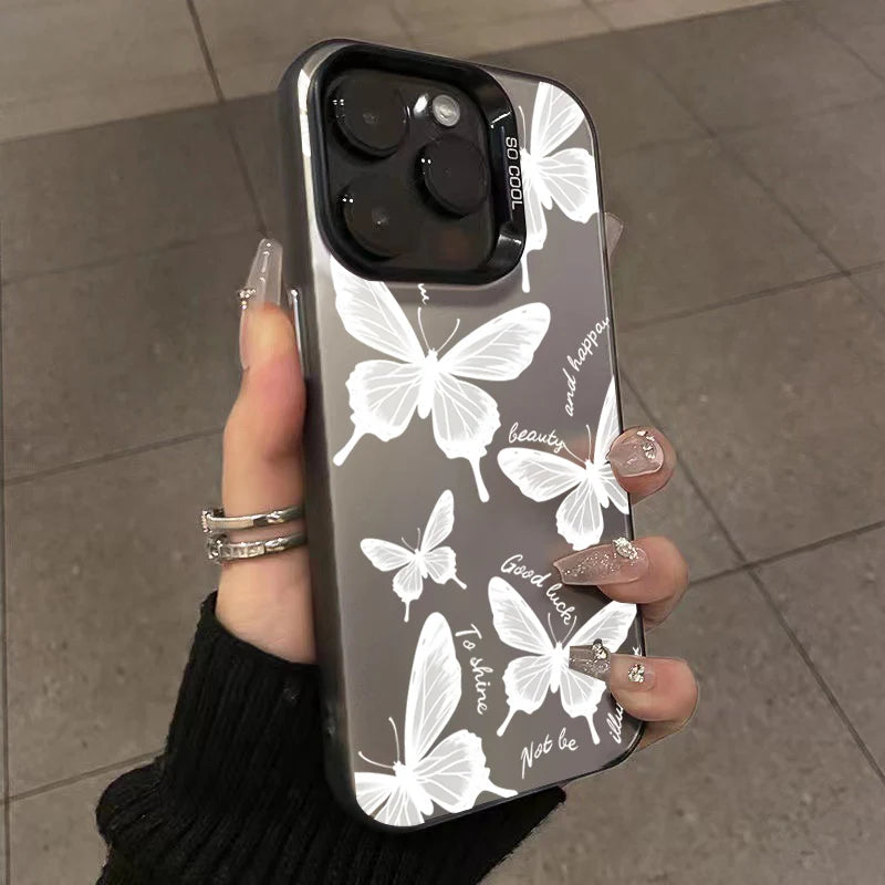 Retro Black Butterfly Phone Case For Iphone 16 16E 15 14 Plus 13 12 11 Pro Max Electroplated Cover Case Funda Bumber 16E