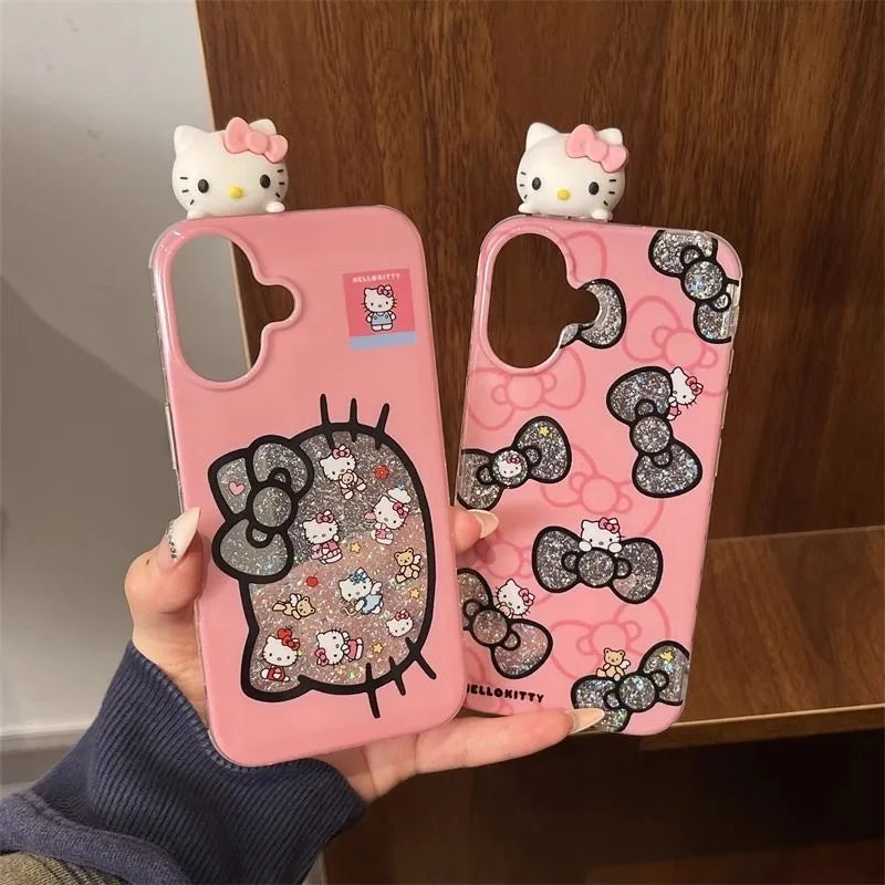 For OPPO A40 A60 A80 A54 A74 A94 A16 A17 A18 A38 A58 Blink Glitter Carved Kitty Head Toy for Reno 6 Lite 5F 5 Cartoon Phone Case