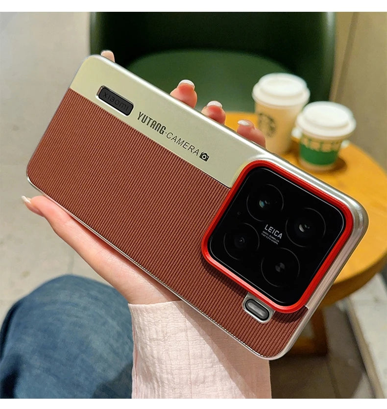Luxury Leather Shockproof Case for Xiaomi 15 MI15 with Creative Camera Model Design Thin Ring Stand Back Cover Funda