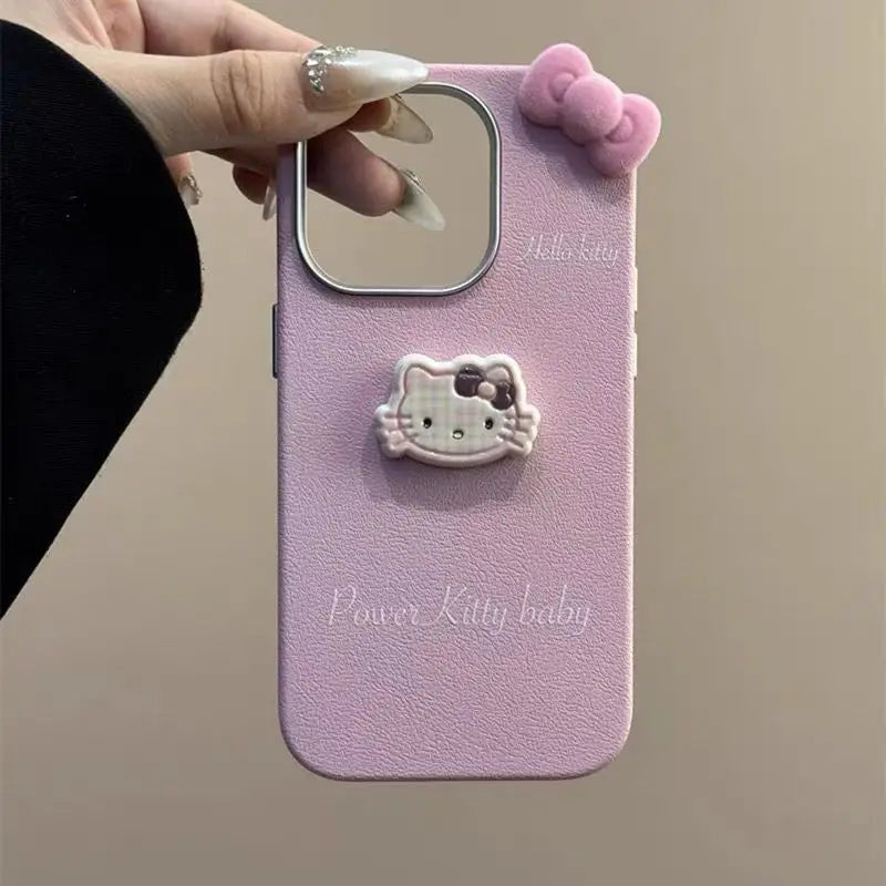 For Vivo V40 SE V50 Lite V25E Y21 Y33S Y31 Y53S Y17S Y19S Y36 Y27 Y28 Y38 Y39 Y29S Hello Kitty Dolls Bowknot Leather Phone Case