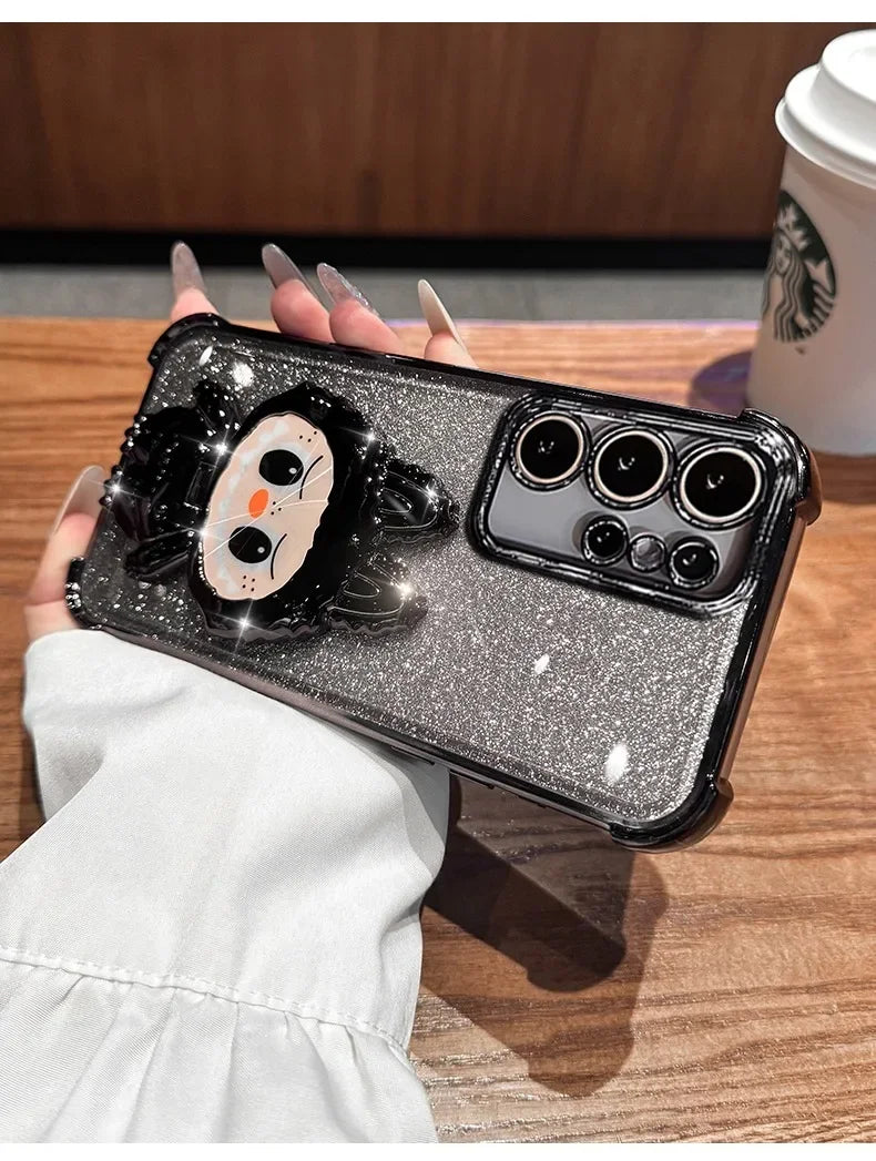 L-La-bubuES Phone Case for Samsung Galaxy S25 S24 S23 S22 S21 S20 Ultra Plus FE A56 A36 A26 A16 5G Plating Silicone Powder Cover