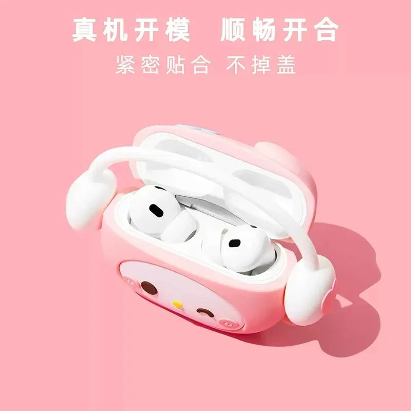 For Airpods 4 3 2 Pro 1 Pro 2 Cartoon Hello Kitty Kuromi Melody Listen To Music Silicone Earphone Case Accessories Cover