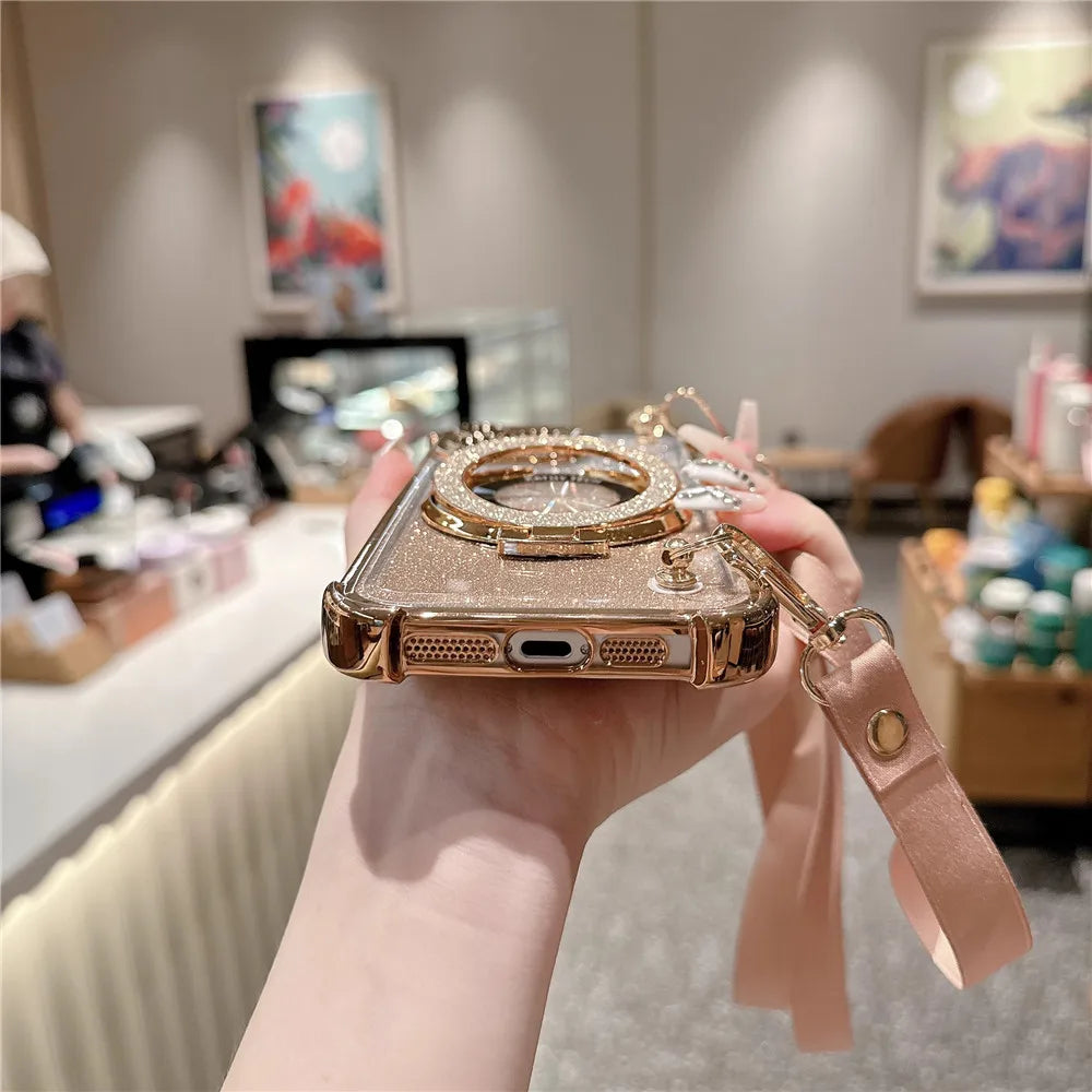 Shockproof Crossbody Lanyard Phone Case For Xiaomi Redmi Note 14 Pro Plus 14C 4G 5G 14T POCO X7 Pro Gradient Glitter Stand Cover