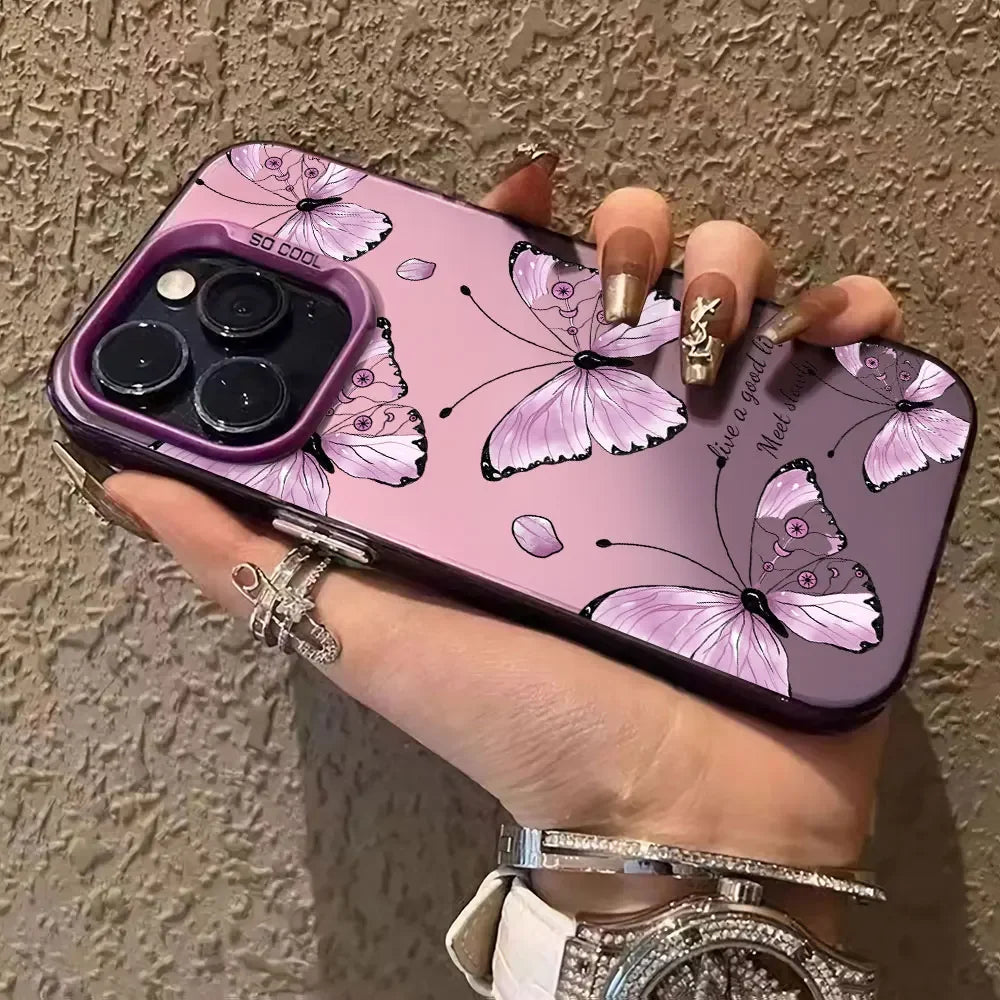 Purple Butterfly Phone Case For iPhone 16 15 Pro Max 15 14 13 12 11 Pro For Iphone plating Cover For iphone 16 Pro Funda Case