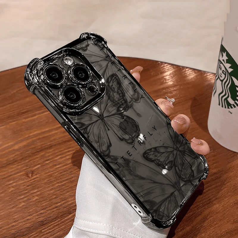 Black Beautiful Butterfly Plating Phone Case For Xiaomi Redmi 14C 13C 12C K50 K40 Note 13 12 11 10 9S 4G 5G Anti Fall Airbag